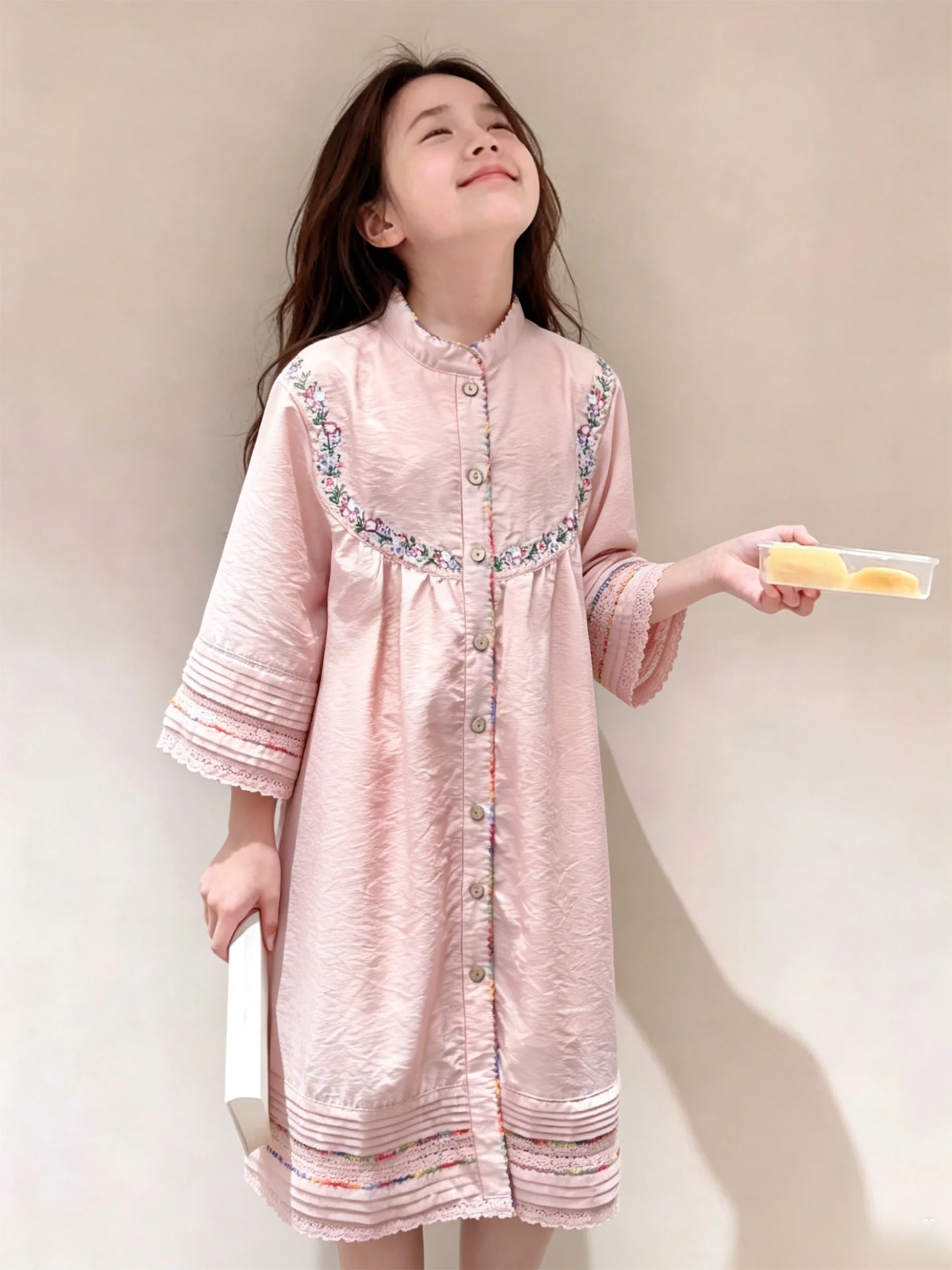 abito-estivo-rosa-per-bambine-in-stile-coreano-abbigliamento-casual-per-bambini-gonna-lunga-con-motivo-floreale-e-maniche-a-tre-quarti