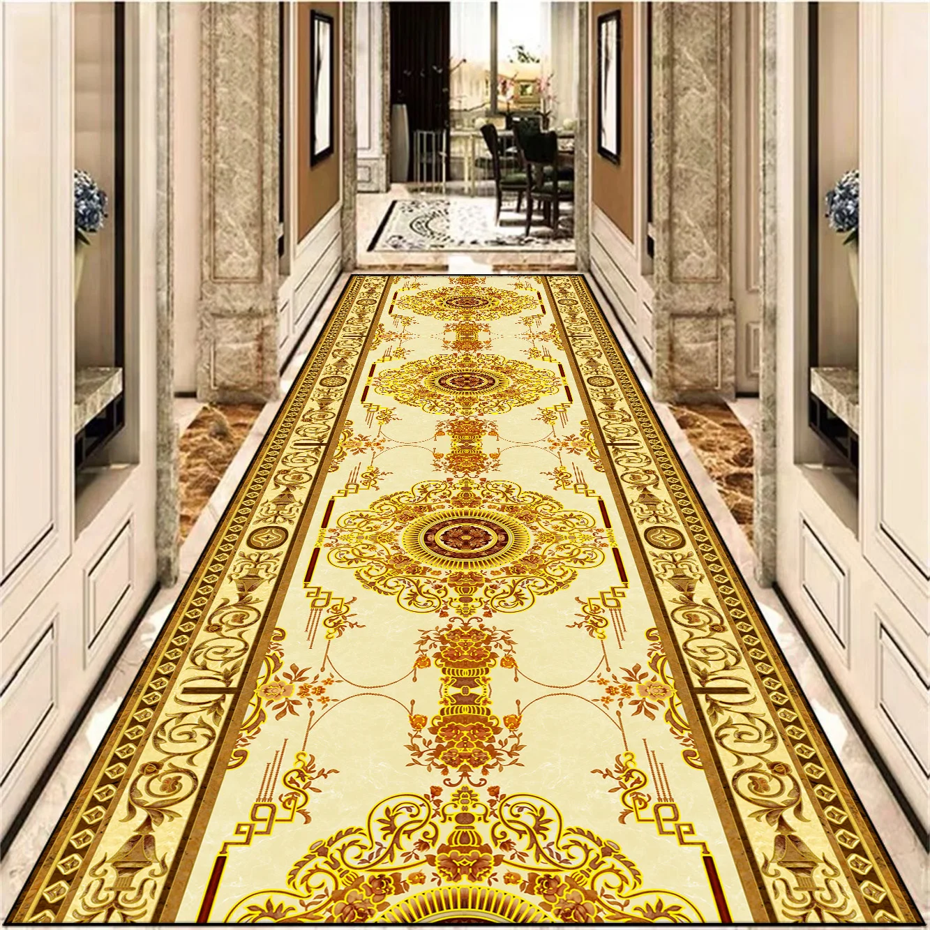 European Decoration Long Corridor Carpet Gorgeous Hallway Carpets Non-slip Stairway Rug Home Runner Aisle Floor Mat Customizable