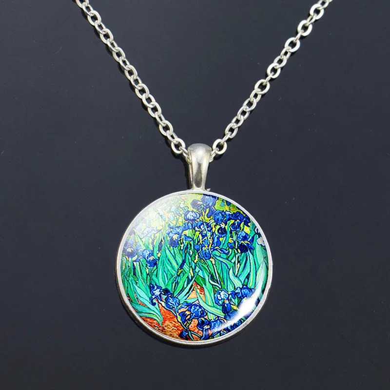 Van Gogh Necklace Van Gogh\'s Art Painting Print Glass Cabochon Pendant Chain Necklace Fashion Jewelry Necklaces for Women Men