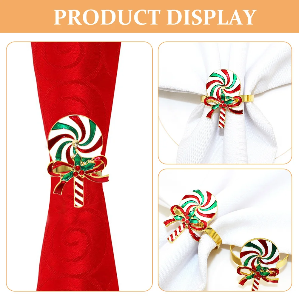 4Pcs Christmas Napkin Rings Lollipop Design Table Decoration Dining Accessory Elegant Buckles Christmas Napkin Rings