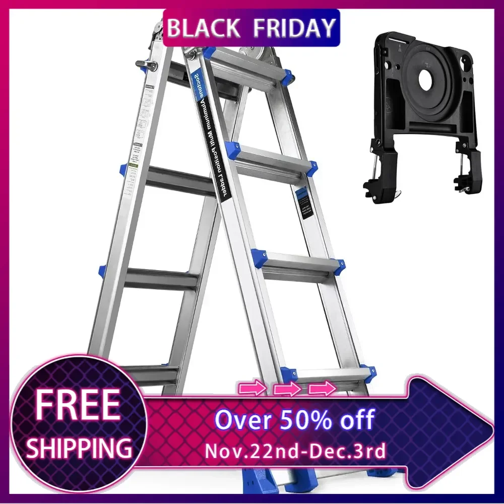 Folding Ladder, A Frame 4 Step Extension Ladder,14 Ft Multi Position Ladder with Tool Tray and Stabilizer Bar,330 lbs Capacity