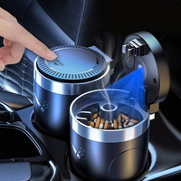 Car Ashtray With LED Light Universal Alloy Ash Tray Aluminum Cup Smokeless Auto Ashtray Flame Retardant Cigarette Holder Box