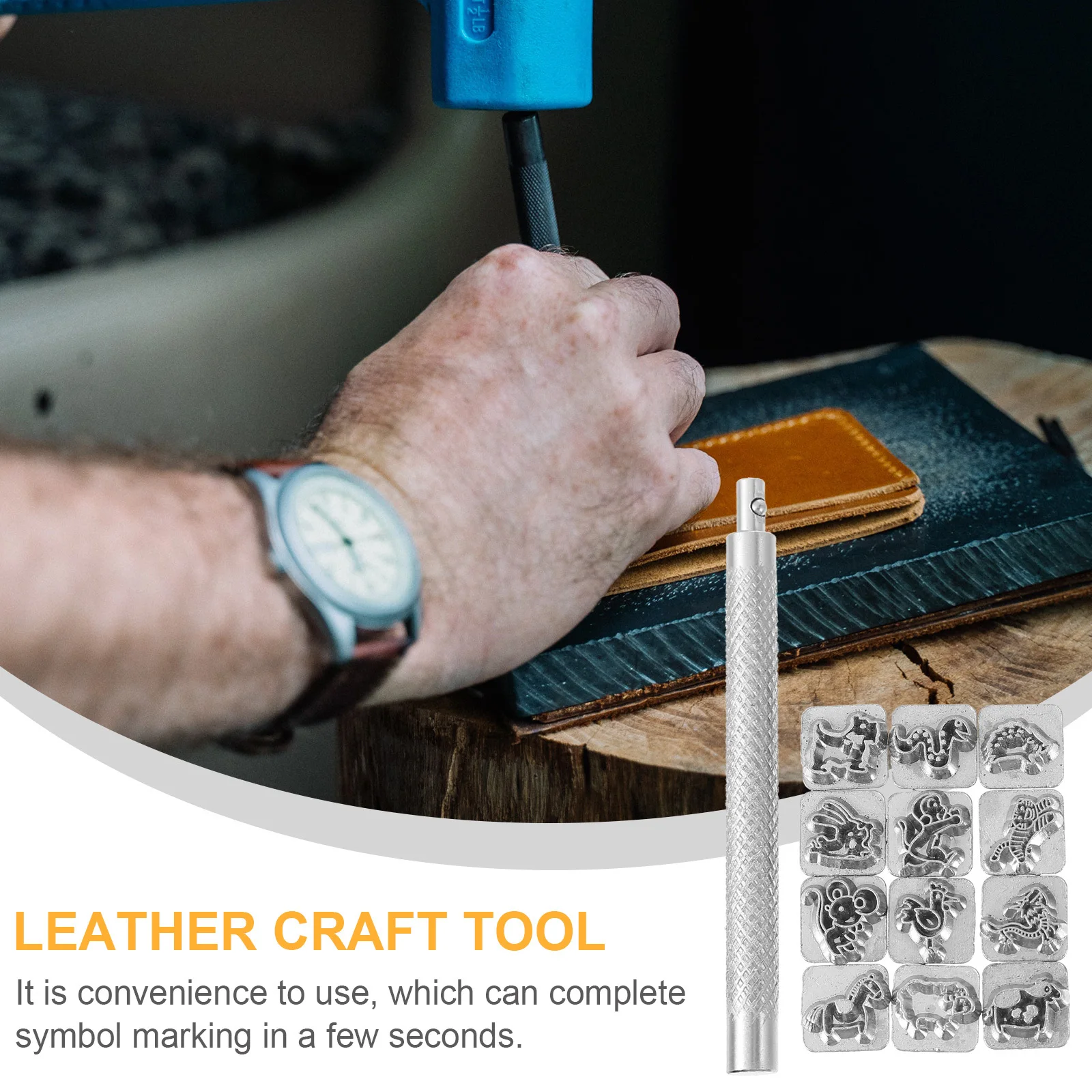 

1Set 12-Pattern Chinese Zodiac Stamp Kit Strong Impact Resistant Handle Tool for Craftsmen and Hobbyists DIY Projects