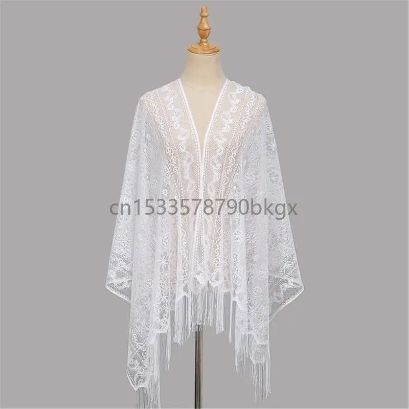 

Elegant Lace Scarf Tassels Shoulder Wrap Hollowed Shawl For Fashionable Women J78E