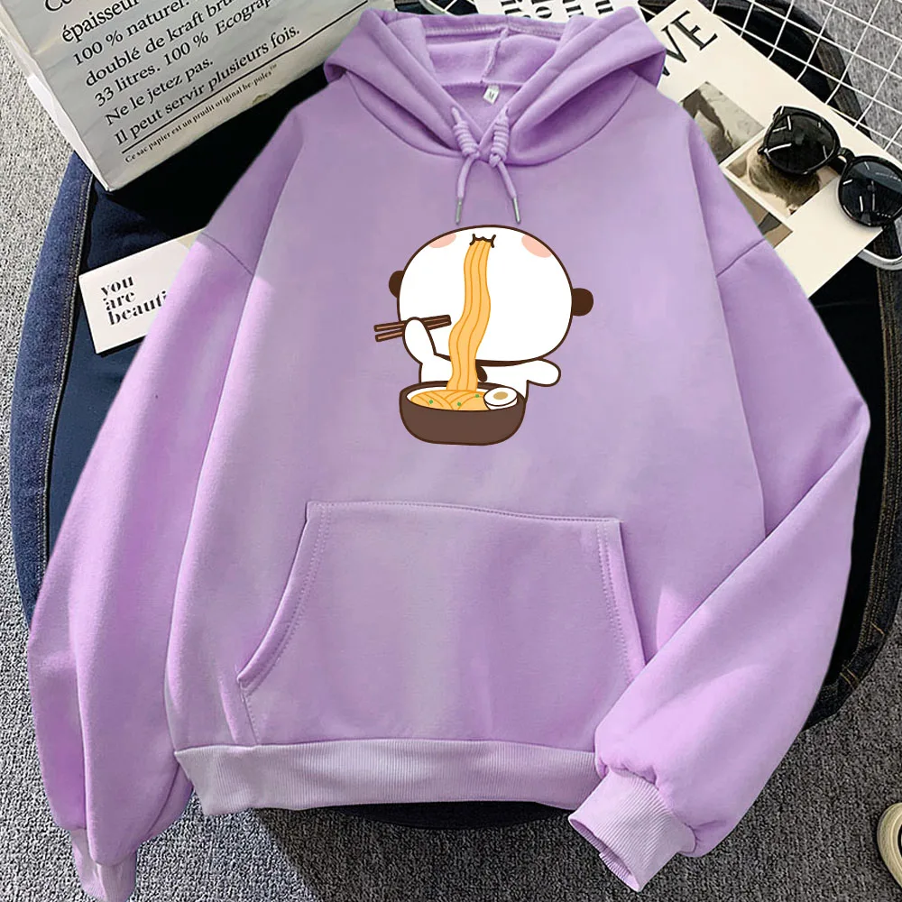 Cartoon Panda Bear Bubu Dudu Printing Hoodies Eating Ramen Graphic Sweatshirts Long Sleeve Women Winter Fleece Pullovers Kawaii