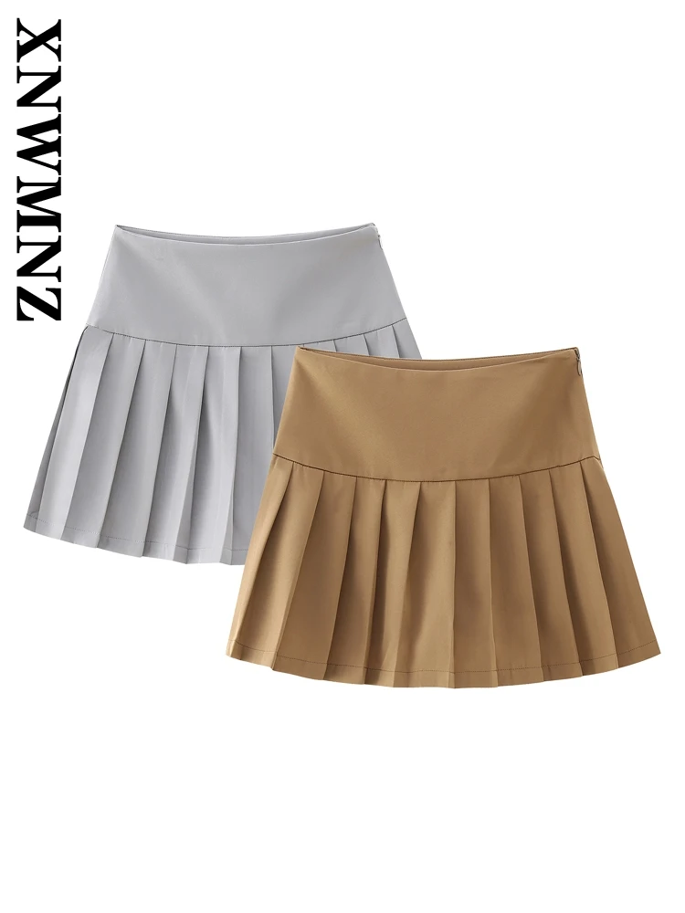 

XNWMNZ Woman's 2024 Summer New Fashion High Waist Pleated Skirt Female Chic RUFFLES Solid Color Mini Skirt Shorts Bottoms