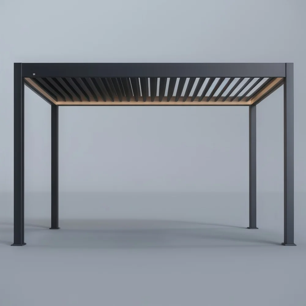 Customized Waterproof Sunshade Glass Sliding Outdoor Pergola Aluminum Motorized Louvered Pergola with Motorized Roof