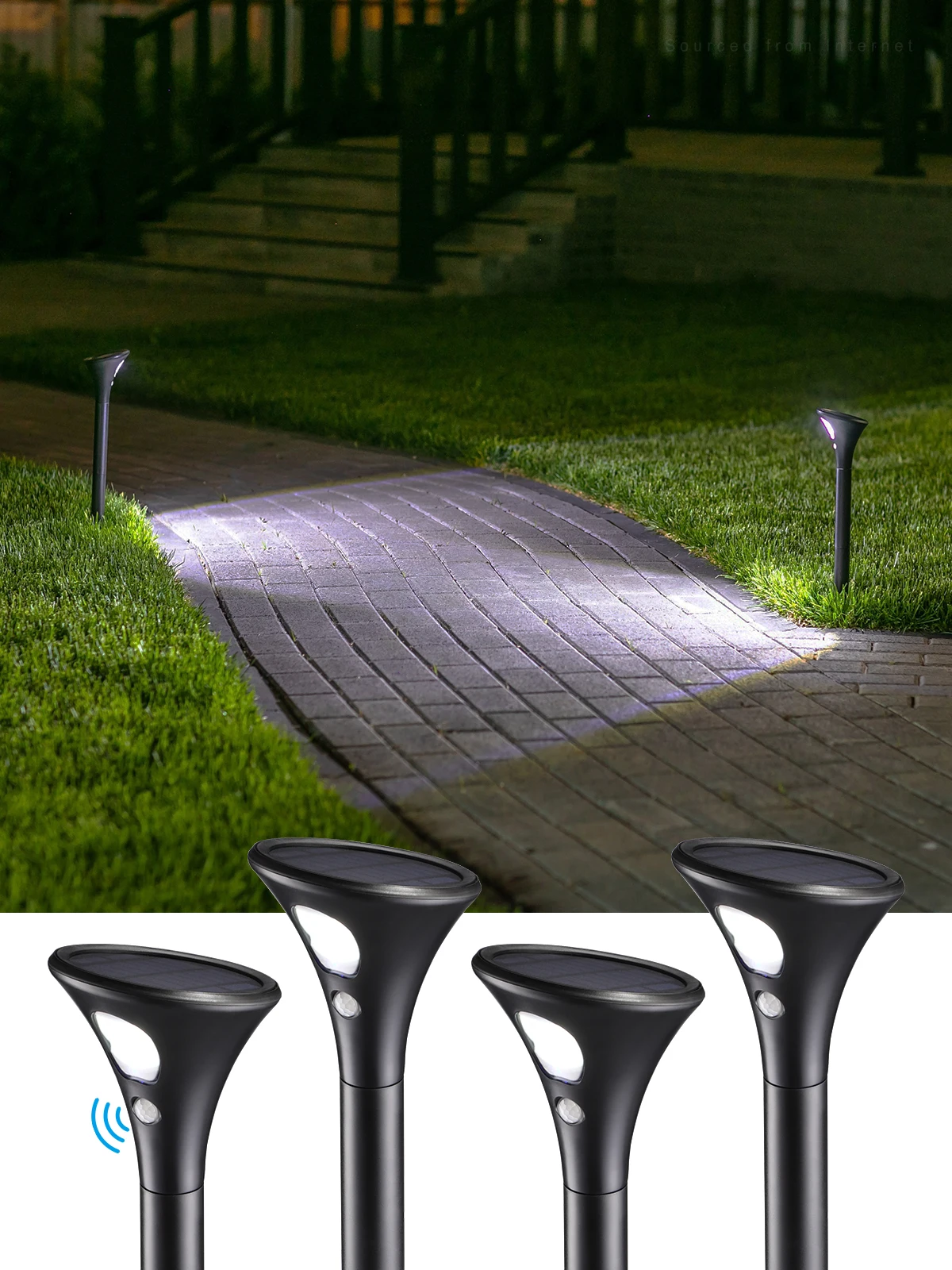 

LED Solar Powered Motion Sensor Pathway Lights, Battery Powered Outdoor, All Night Long Lighting 6500K Pure White, Pack of 4