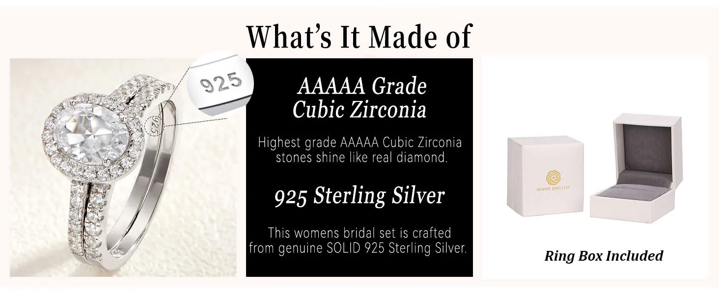Newshe 925 Sterling Silver Wedding Rings Set for Bride 3.2Ct Halo Oval Cut AAAAA Cubic Zircon Fine Jewelry