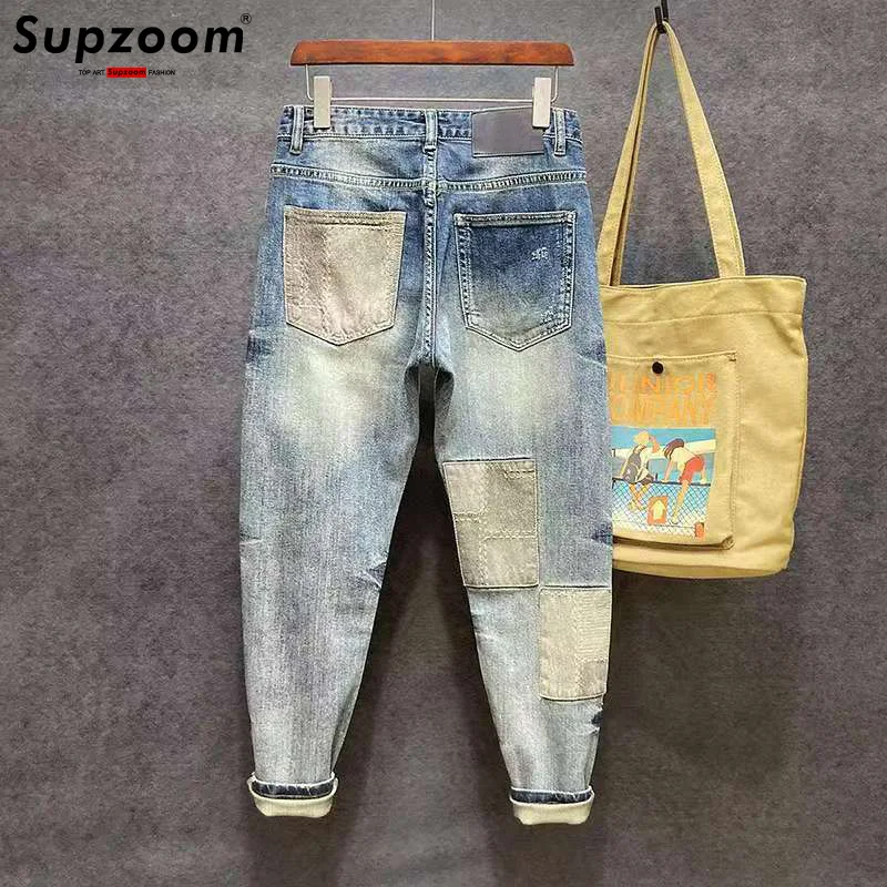 Supzoom New Arrival Top Fashion Cross Vintage Autumn And Winter Casual Design Loose Straight Embroidery Denim Men Jeans