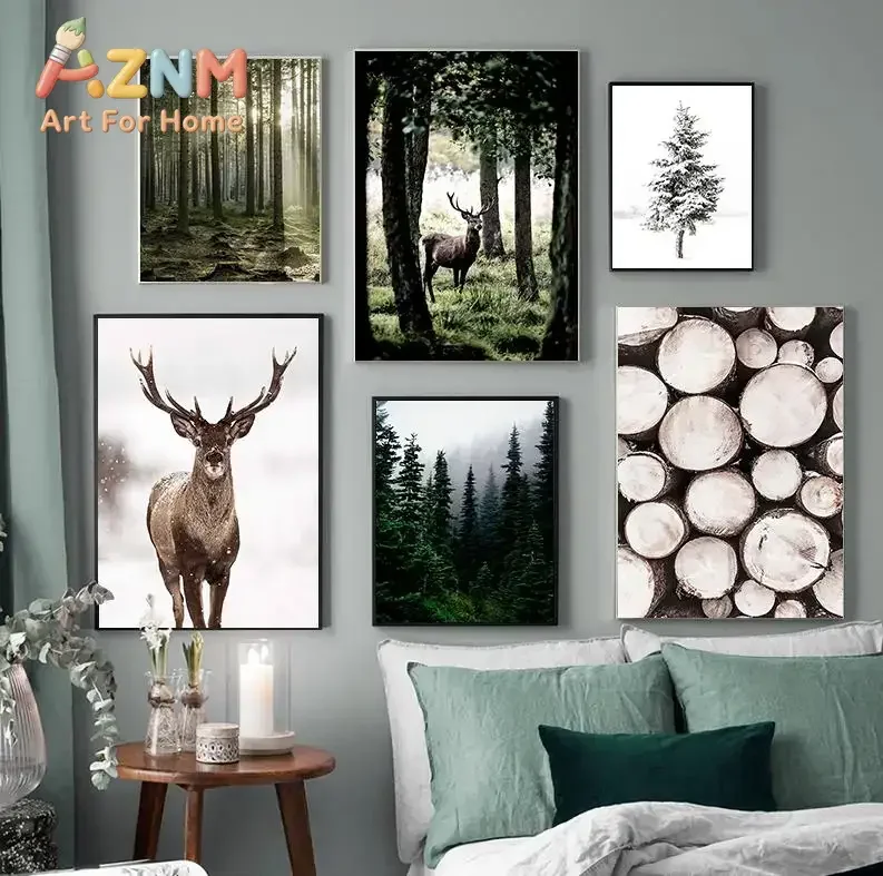 Winter Snow Forest Deer Owl Sunlight Landscape Painting Nordic Morning Scenery Home Decor Canvas Poster Art Print Wall Pictur