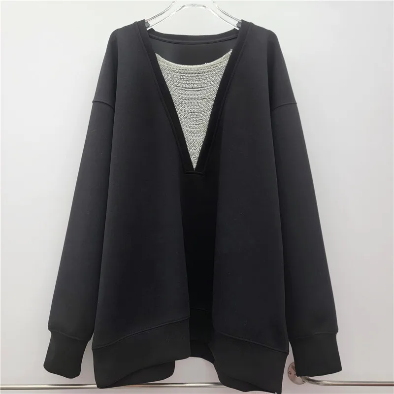 

SuperAen пуловеры с v-образным вырезом для женщин, свободные расклешенные толстовки средней длины с вышивкой, зима 2025, новые модные повседневные топы