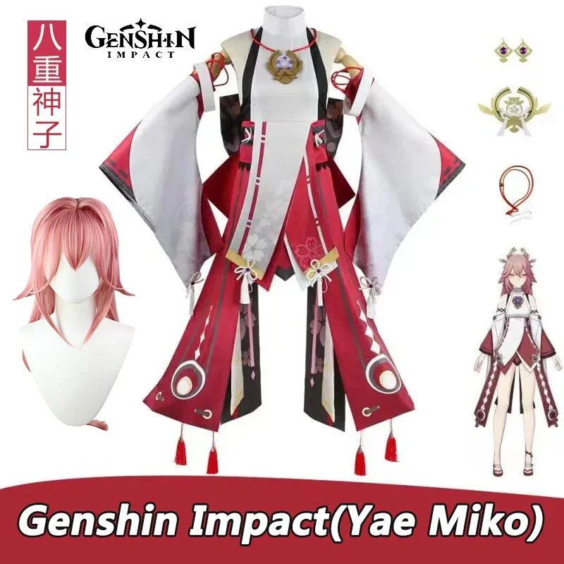 Yae Miko Cosplay Game Genshin Impact Miko Yae Cosplay Costume Wig Dress Shorts Accessory Halloween Costumes for Women Girls