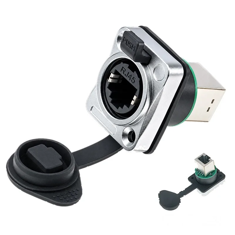 CAT5E RJ45 Waterproof Network Connector Female to Female 180 90 Degree Panel Mount D Type Ethernet Socket with Dust Cap