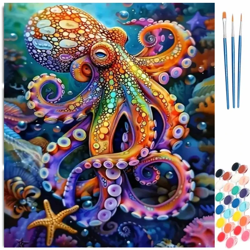 DIY Paint By Numbers Colorful Octopus Handpainted Painting Art Picture Artcraft on Canvas Unique Home Decor Gift Frameless