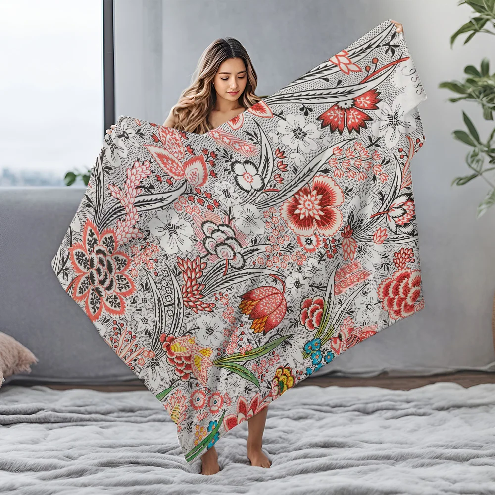 Floral Pattern Blankets Soft Warm Flannel Scottish Terrier Pet Throw Blanket for Bed Sofa Couch Bedspreads Quilt Blankets
