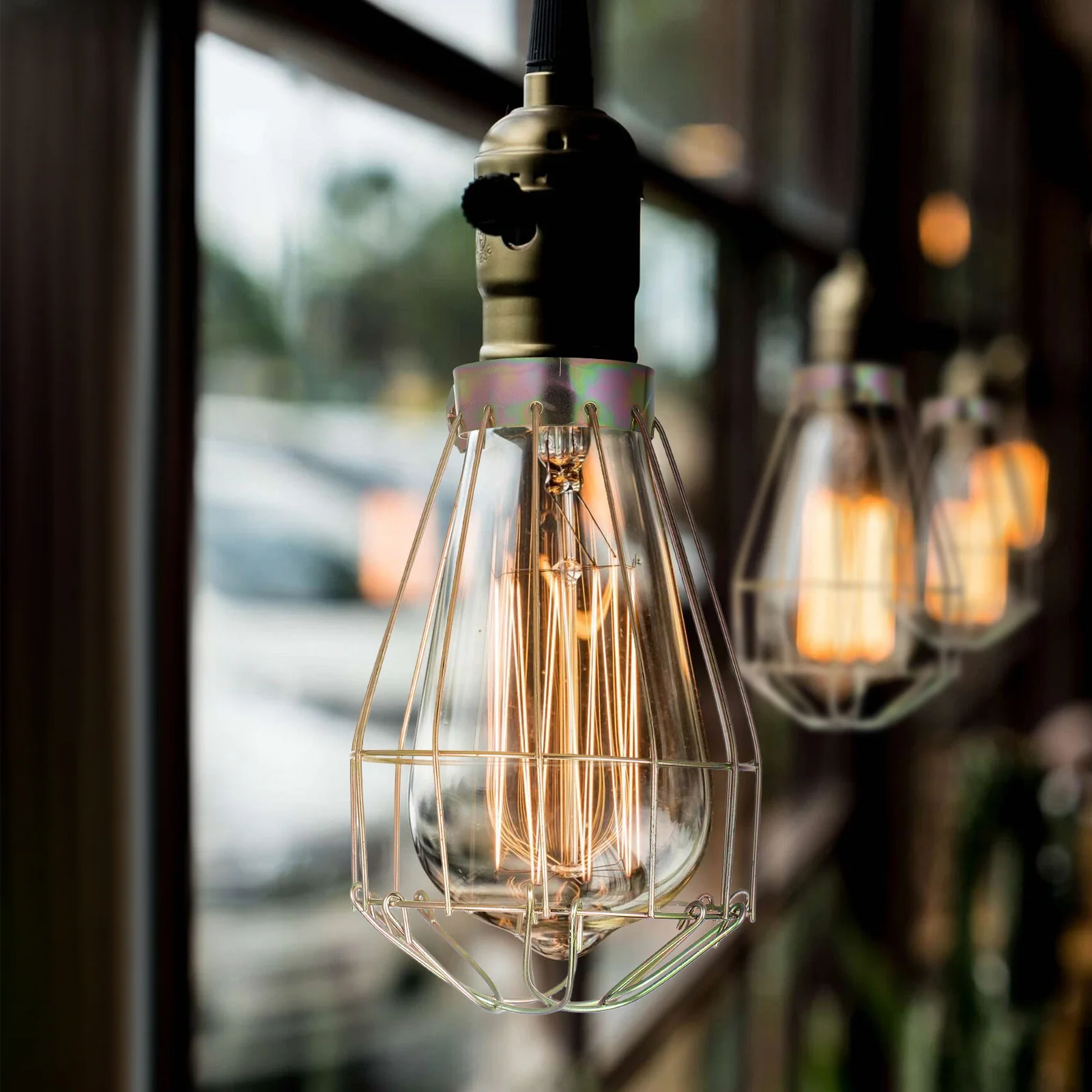

6pcs Vintage Birdcage Lantern Metal Lamp Bulb Guard Copper Finish Hanging Light Cover Industrial Style Pendant Decor For Home
