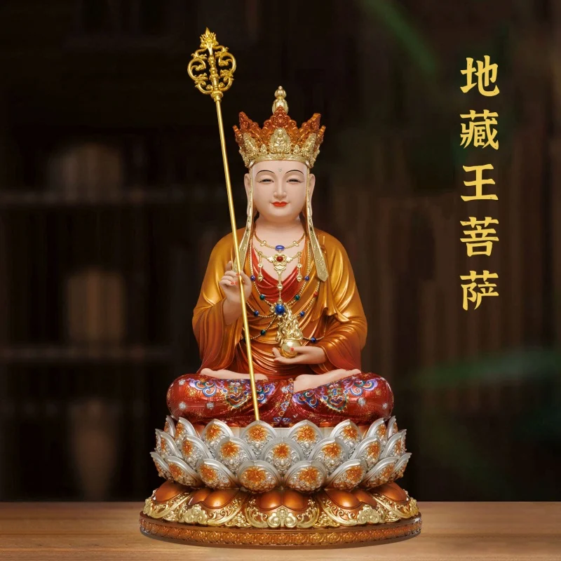 Tibetan Buddhism Resin Carving Ksitigarbha Bodhisattva Buddha Statue Home Buddhist Hall Desktop Decor Offering Ornaments