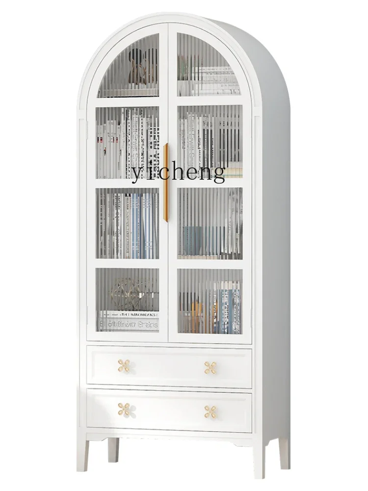 TQH Minimal White Bookcase Storage Cabinet Combination Living Room Curio Cabinet Two-Door Storage Cabinet