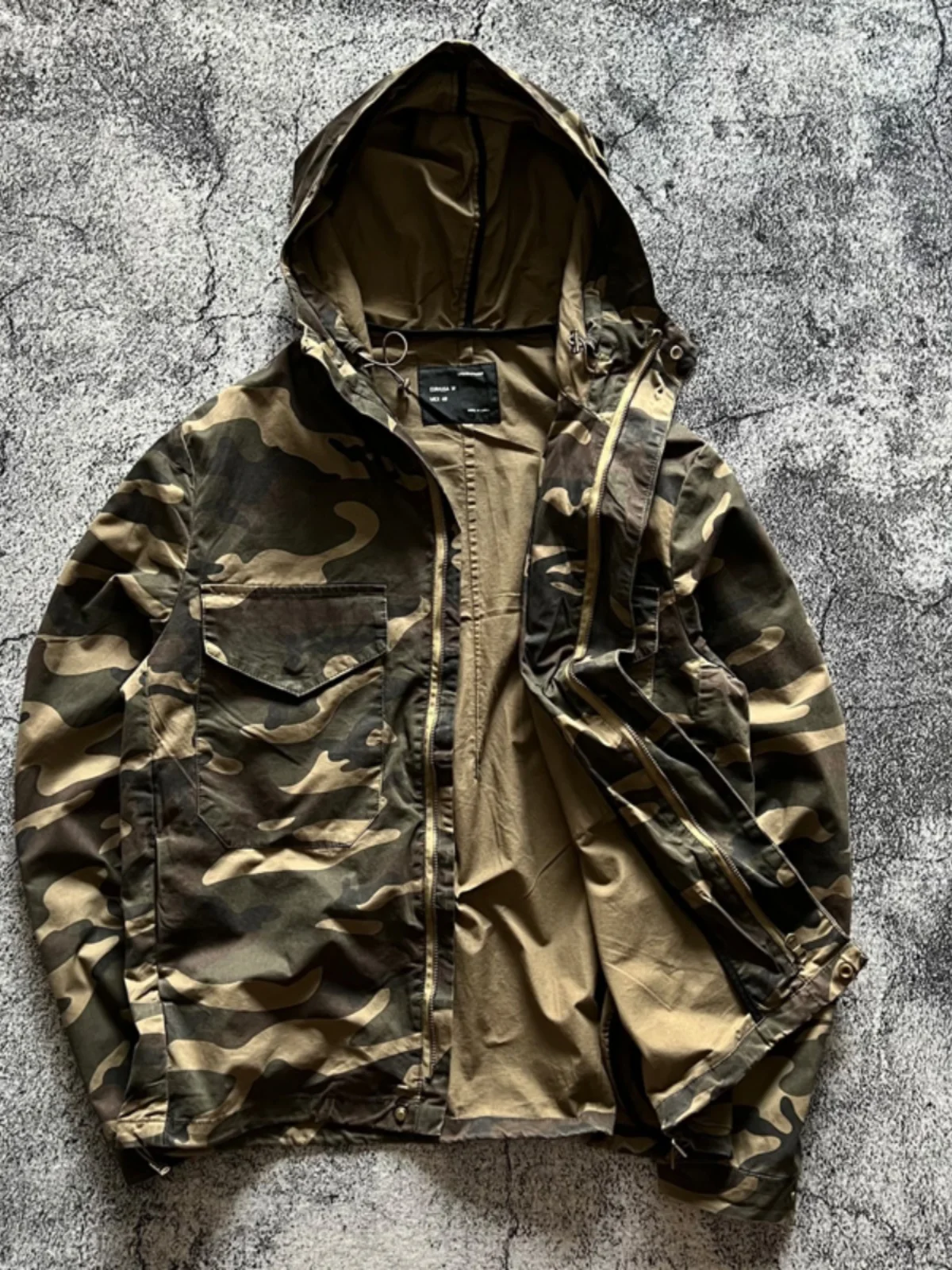 

Retro American Washed Camouflage Jacket Long Sleeve Hooded Loose Fit M65 Coat Youth Trendy Windproof Cotton Outerwear