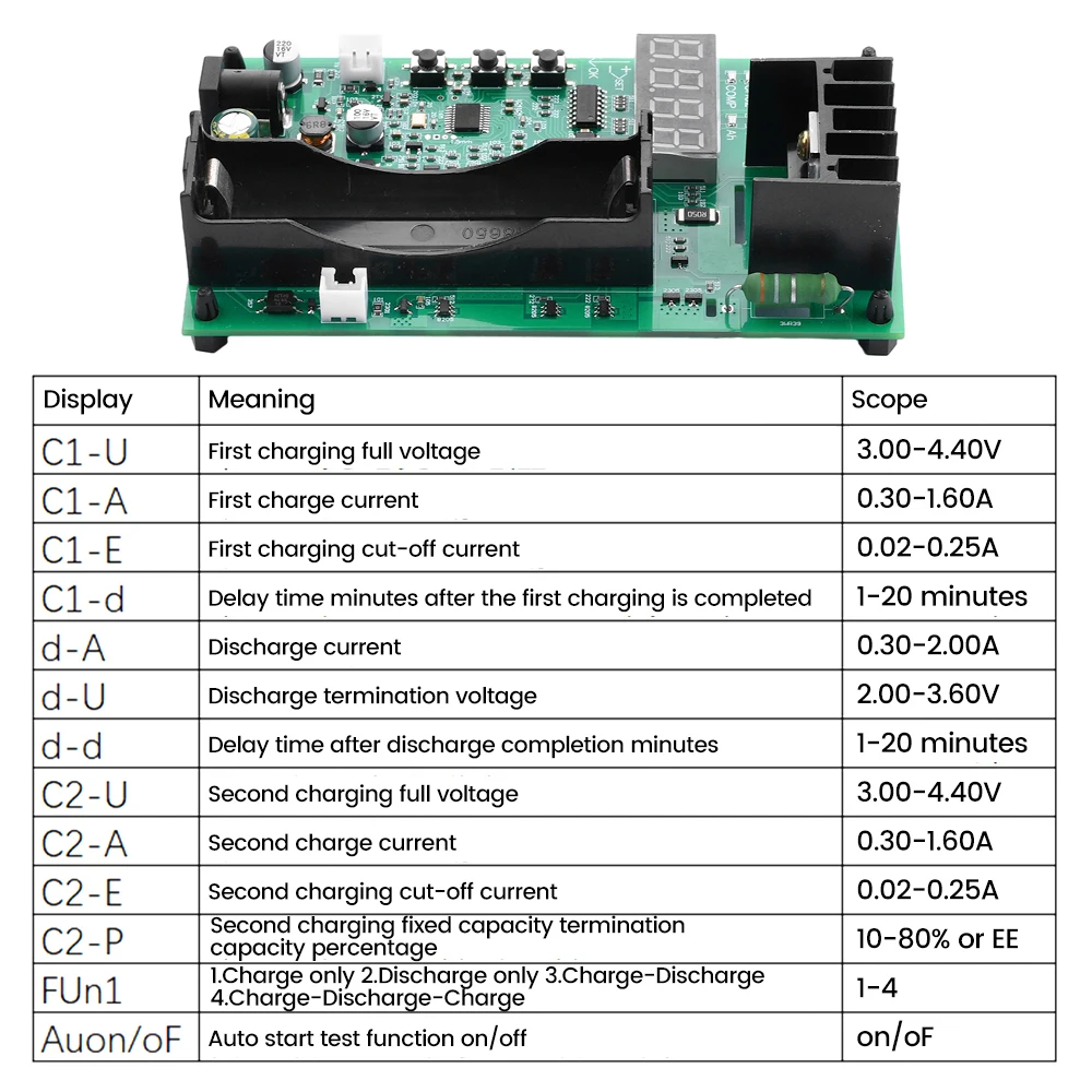Imagem -05 - Li-ion Bateria Tester Carga Eletrônica Tester Capacidade Carga Automática e Teste de Descarga dc 12v 1a 18650