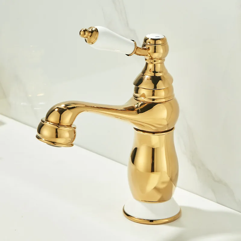 Imagem -05 - Antique Single Handle Basin Faucet Gold Torneiras Pia do Banheiro Torneira Misturadora Quente e Frio Guindaste