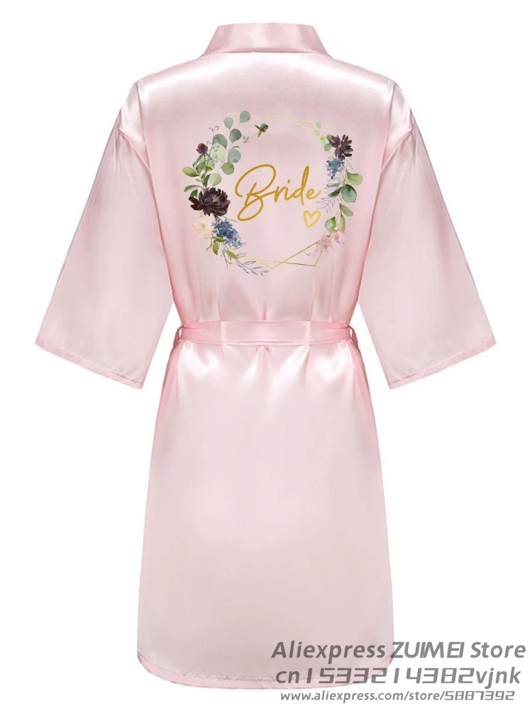 Vestido de satén con estampado de EVJF para novia, bata de novia personalizada, bata de dama de honor para fiesta nupcial