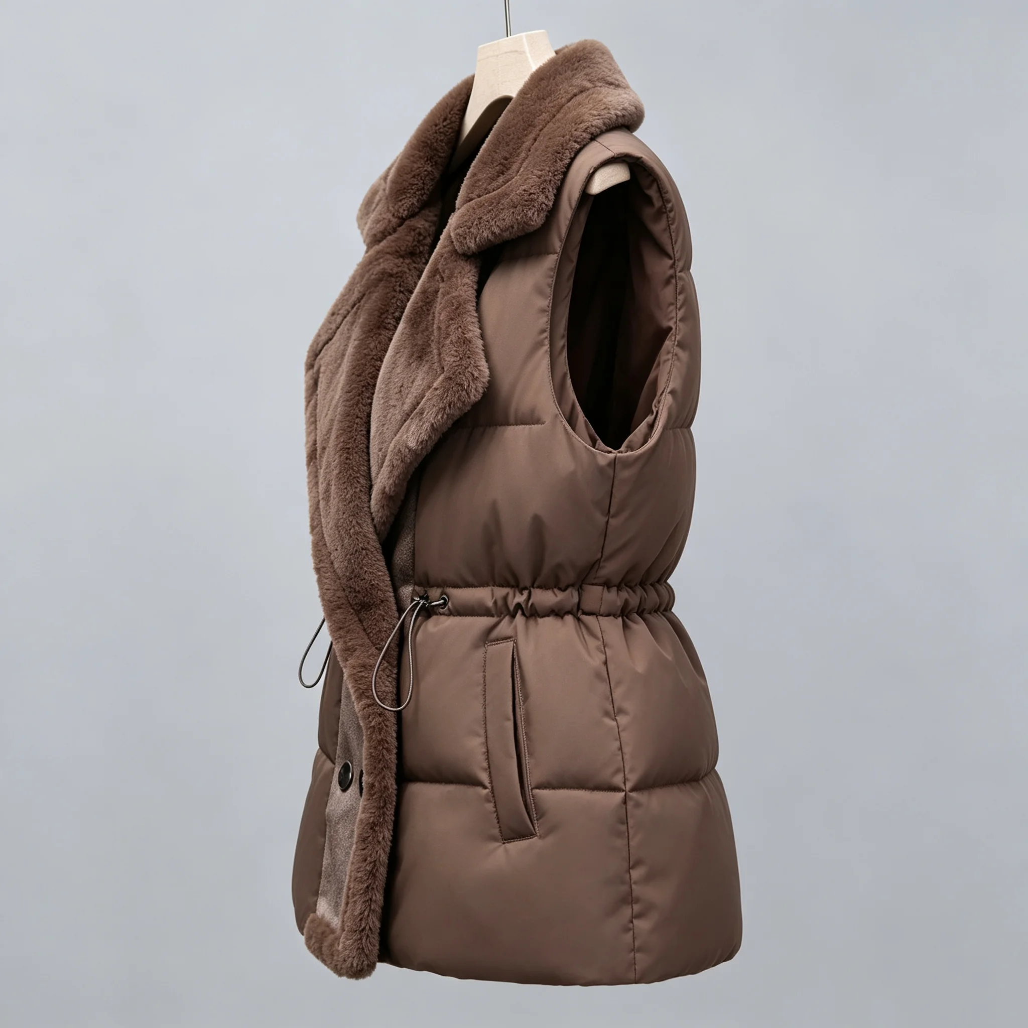 Padded Vest Gilet - Women Faux Fur Splice Vest Waist