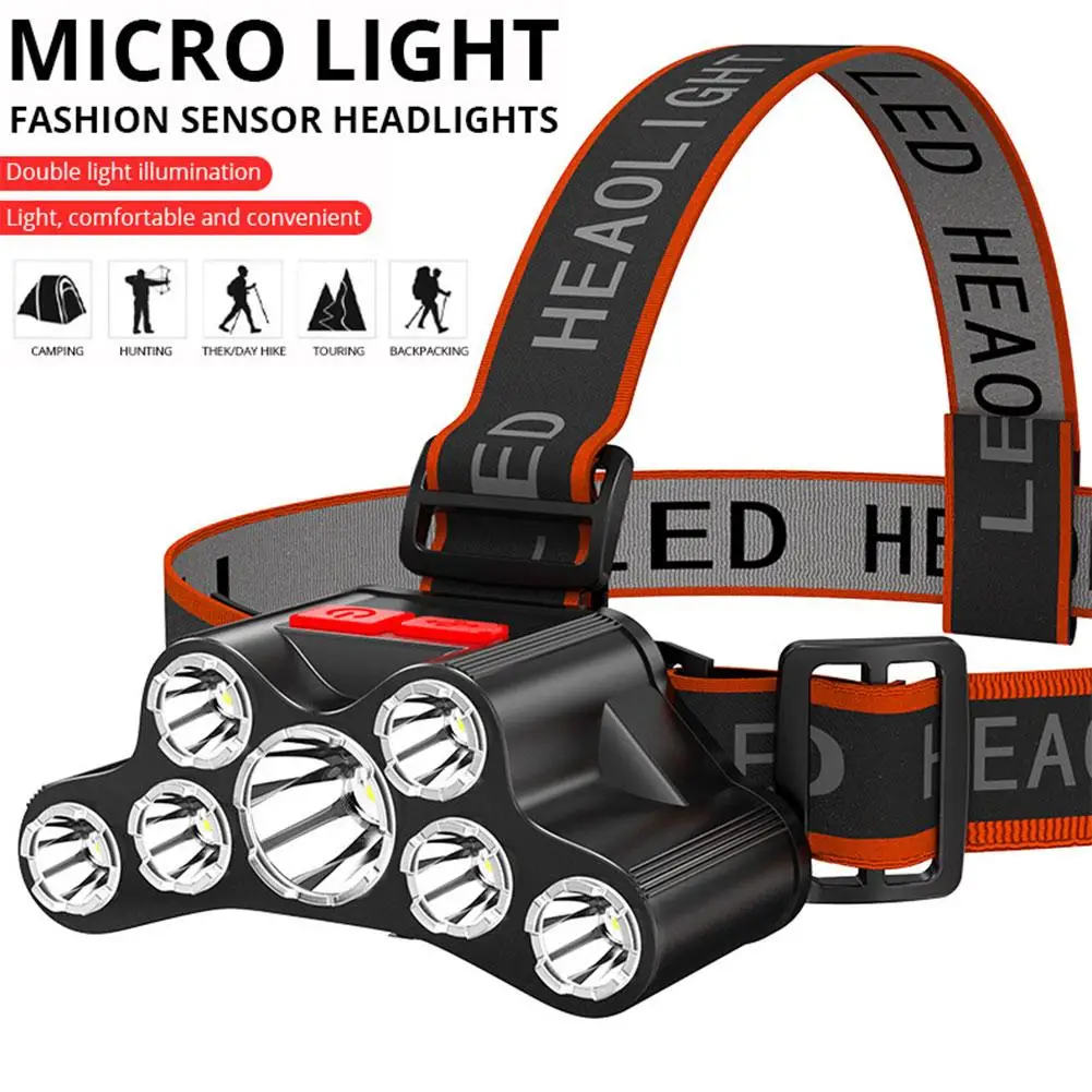 7 LED Headlamp USB Rechargeable Head Flashlight Portable Light Flashlight Hiking Fishing Head Flashlight Headlight X7E1