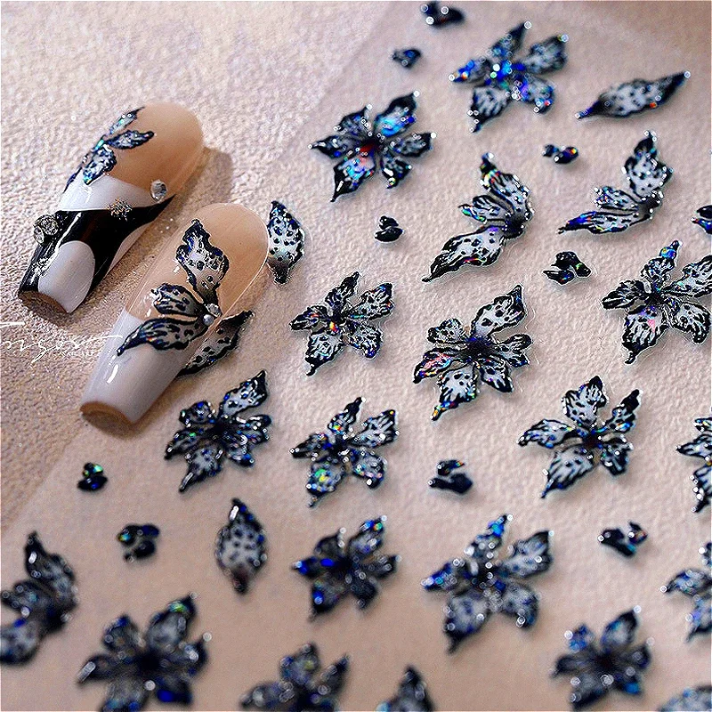 

Black Blue Gradient Jelly Lily Flower Petal Dressy Shiny Chinese White Blue Yellow Pink Nail Art Stickers Charms Manicure Decals