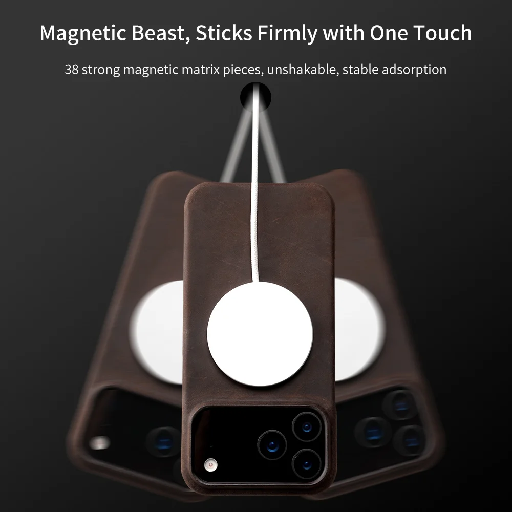 Luxury for Magsafe Case for iPhone 15 16 17 Pro Max 17 Air 17Pro 16Pro Genuine PULL-UP Leather Retro Magnetic Phone Back Cover