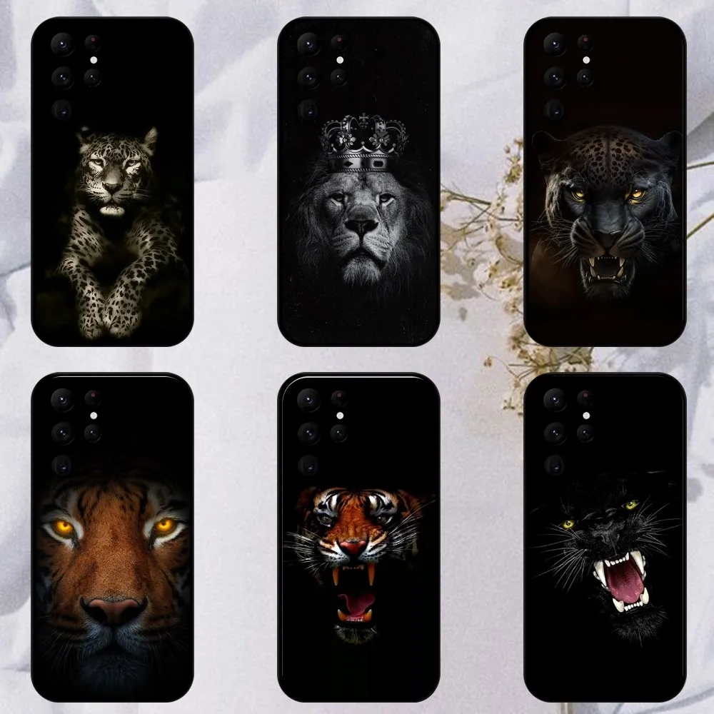 Wild Leopard Lion Art Tiger Phone Case For Samsung S23,23,22,30,21,10,9,Note20 Ultra,Lite,Ultra,5G,Plus,FE,Black Soft Case