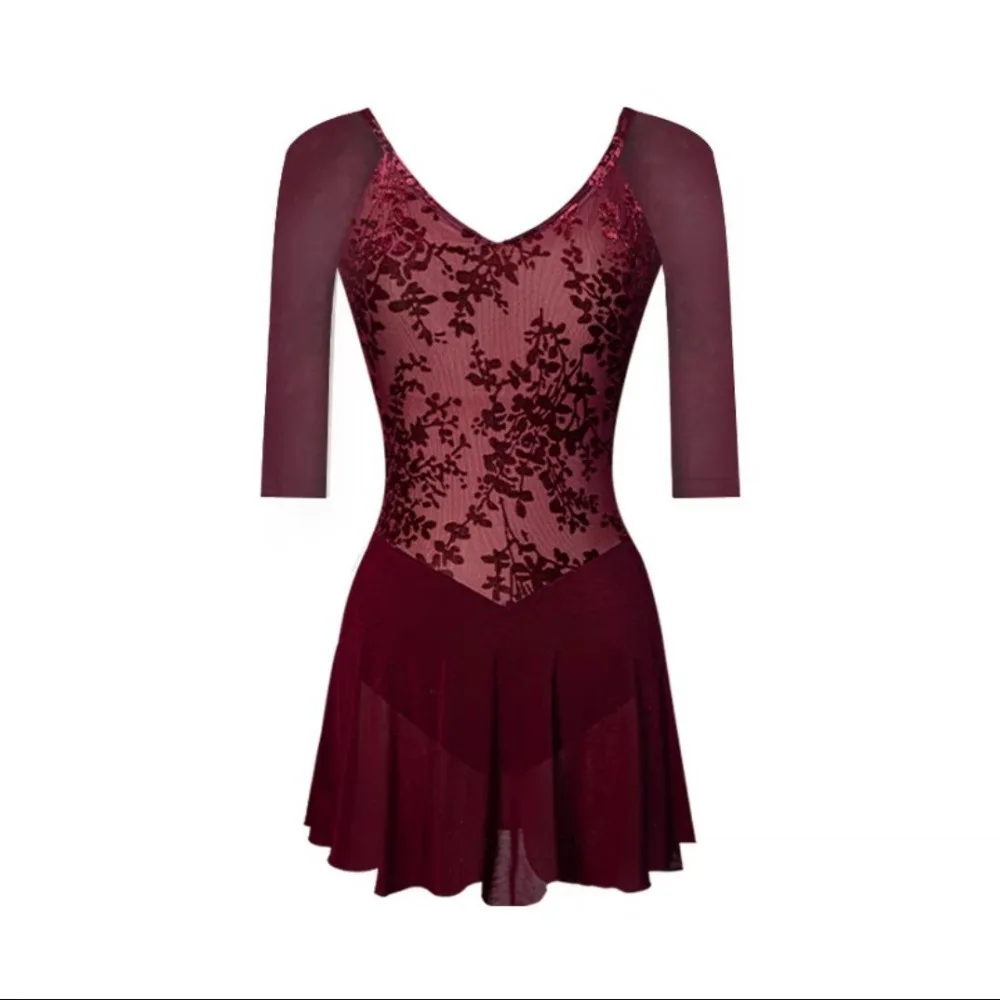 

Fleece Tattered Flower Belt Skirt Gymnastics Uniform Body Suit Aerial Yoga Uniform Ballet Practice Uniform