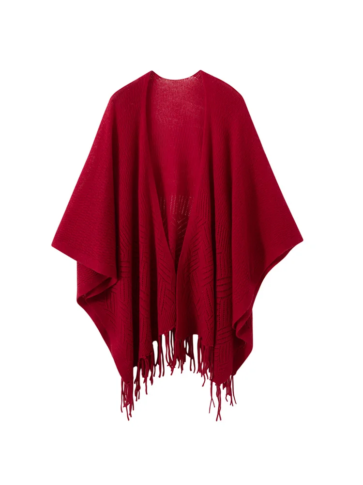 

Bohemia Poncho Women's Fringe Shawl Sweater 100% Cashmere Shawl Cardigan Autumn Winter French Fashion Lightweight Wrap Clothing