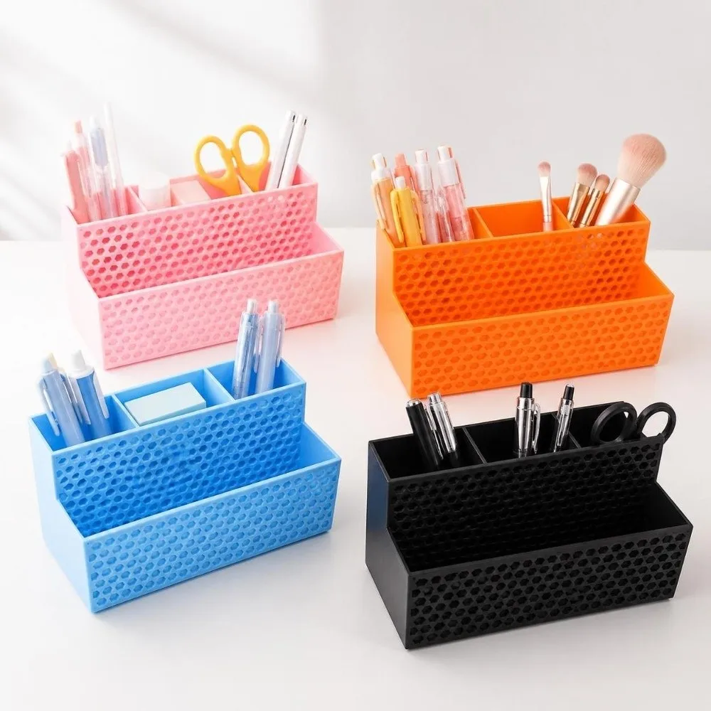 3D Printed Pen Holder 4 Grid Hollowed-out Pencil Storage Box Multi-Purpose Creative Desktop Storage Container Bedroom Decoration