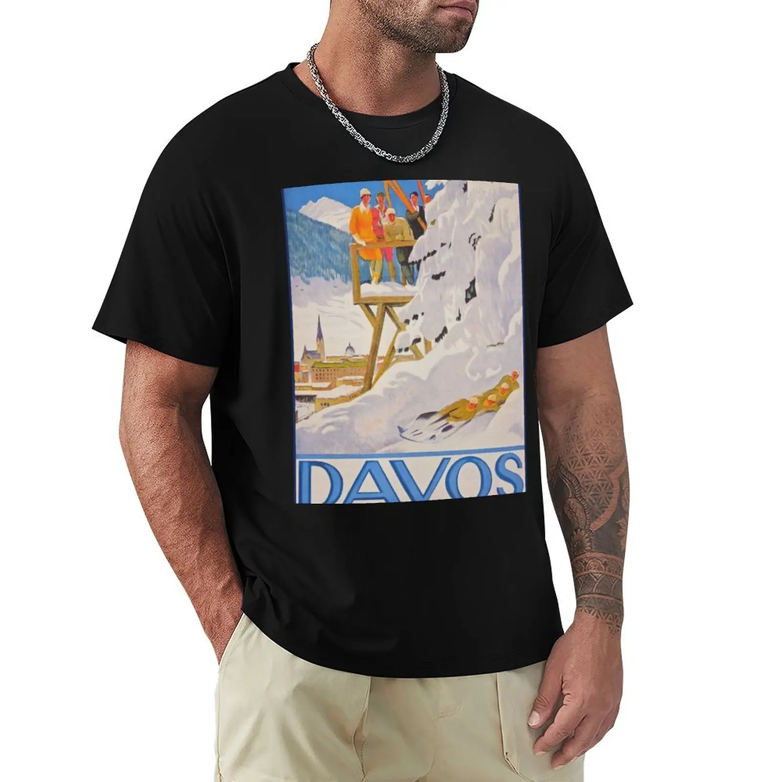 

Davos Switzerland Vintage Ski Poster T-Shirt vintage graphic tee Personalized t-shirt fitted t shirts for men