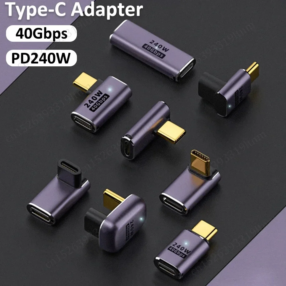 5A Type-C OTG Adapter 240W Fast Charging Data Converter USB4.0 40Gbps Support 8K 60Hz USB C 90/180 Degree Elbow Adapter