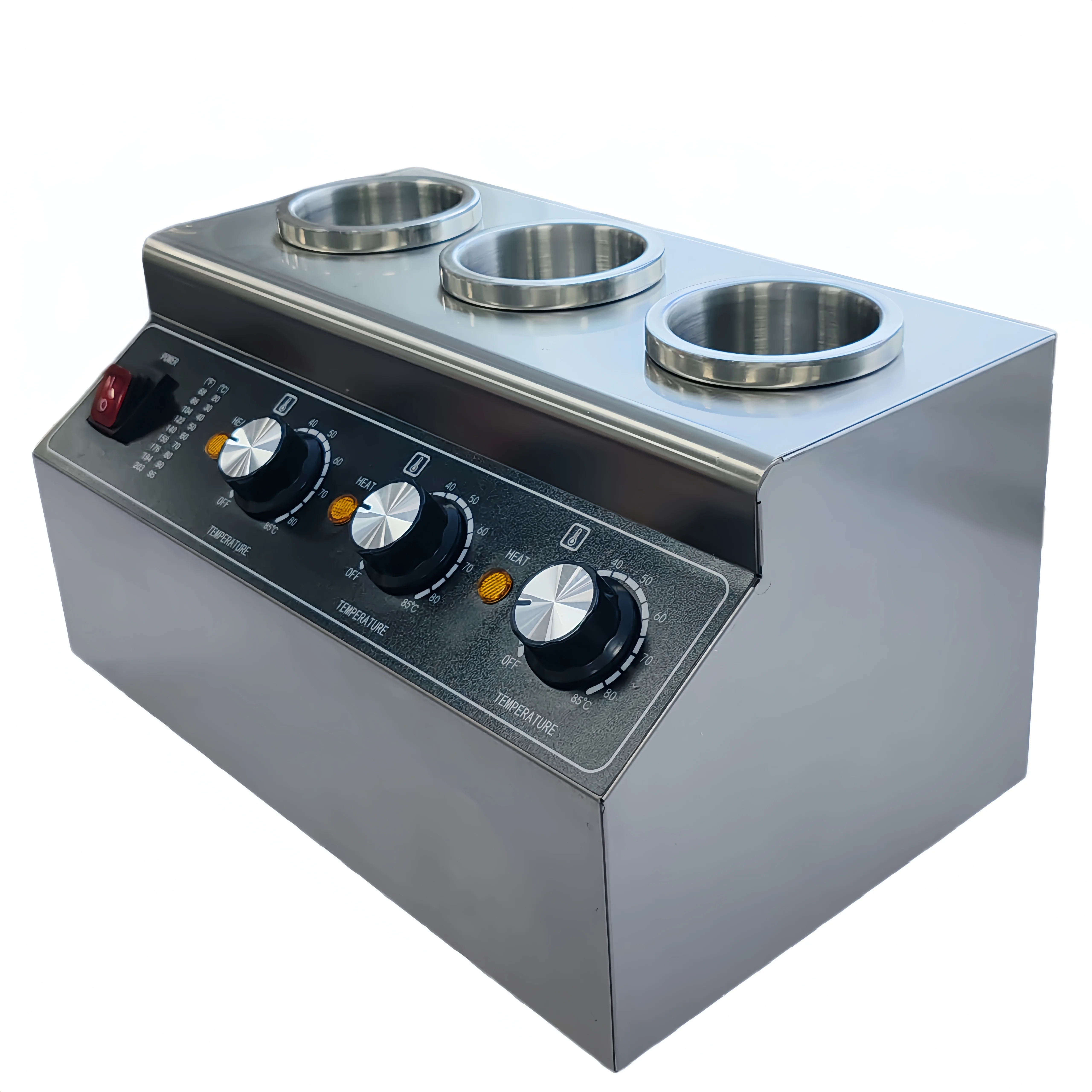 220V Electric Commercial Food Warmer 3 Heads Stainless Steel Sauce Warmer Non-Stick Plug-And-Play Hotel Restaurant Home Kitchen