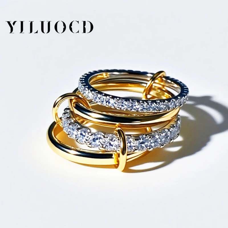 YILUOCD Stackable Stainless Steel Rings Cubic Zirconia Gold 3