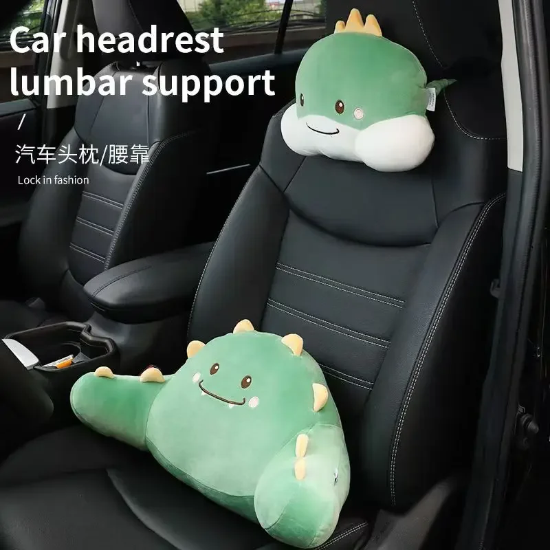 Cute Cartoon Plush Car Headrest Neck Pillow and Lumbar Support Set for Girls
