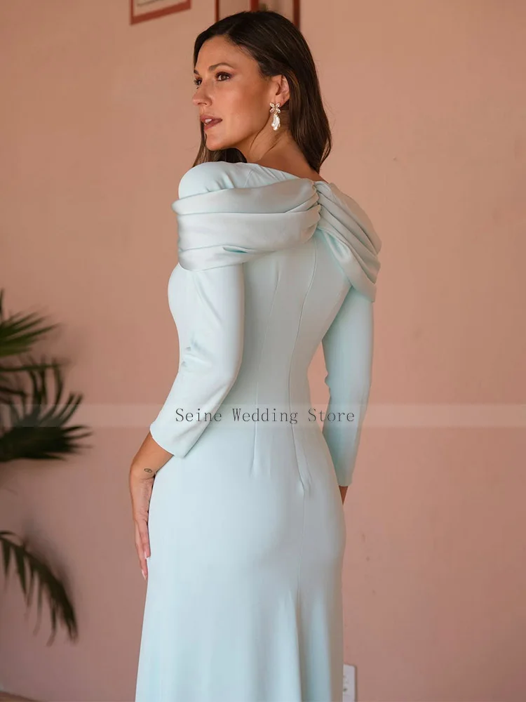 Customized Wedding Guest Gowns Midi Tea Length 3/4 Sleeves Mermaid Mother of the Bride Dress Short Trumpet O Neck Party Dresses