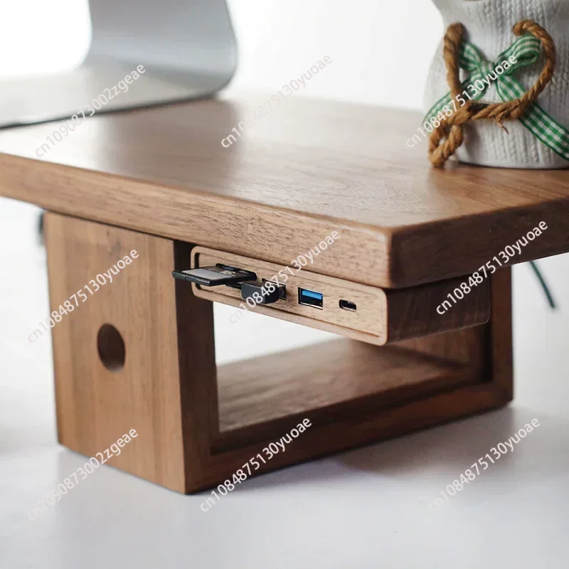 Solid wood black walnut computer  heightening rack special under the table USB3.0 interface splitter docking station HUB