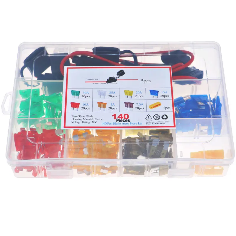 

140pcs standard blade fuses car boat truck replacement fuse holder Assorted Mixed Box kit 5/7.5/10/15/20/25/30 Amp