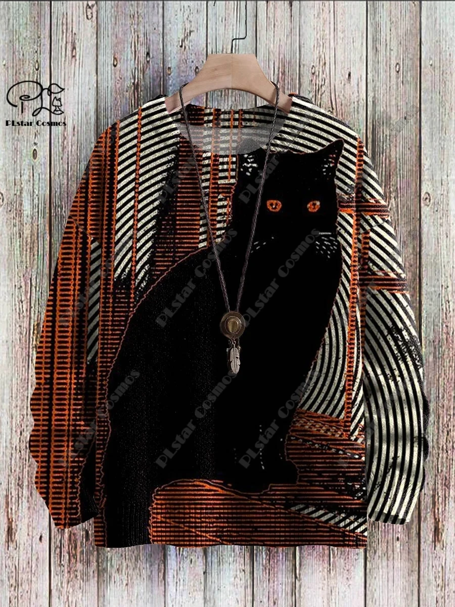 3D printing Halloween series scary black cat pattern ugly sweater street casual winter sweater warm new product unisex M-1