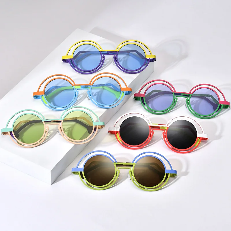 

Niche designer sunglasses Polarized UV400 fashion round colored glasses Ultralight titanium personality literary driving glasses