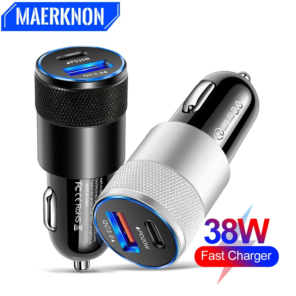

PD 38W USB C Car Charger Fast Charging QC 3.0 Type C Charger For iPhone 12 13 Pro Samsung Xiaomi 11 Huawei Car Charger Adapter
