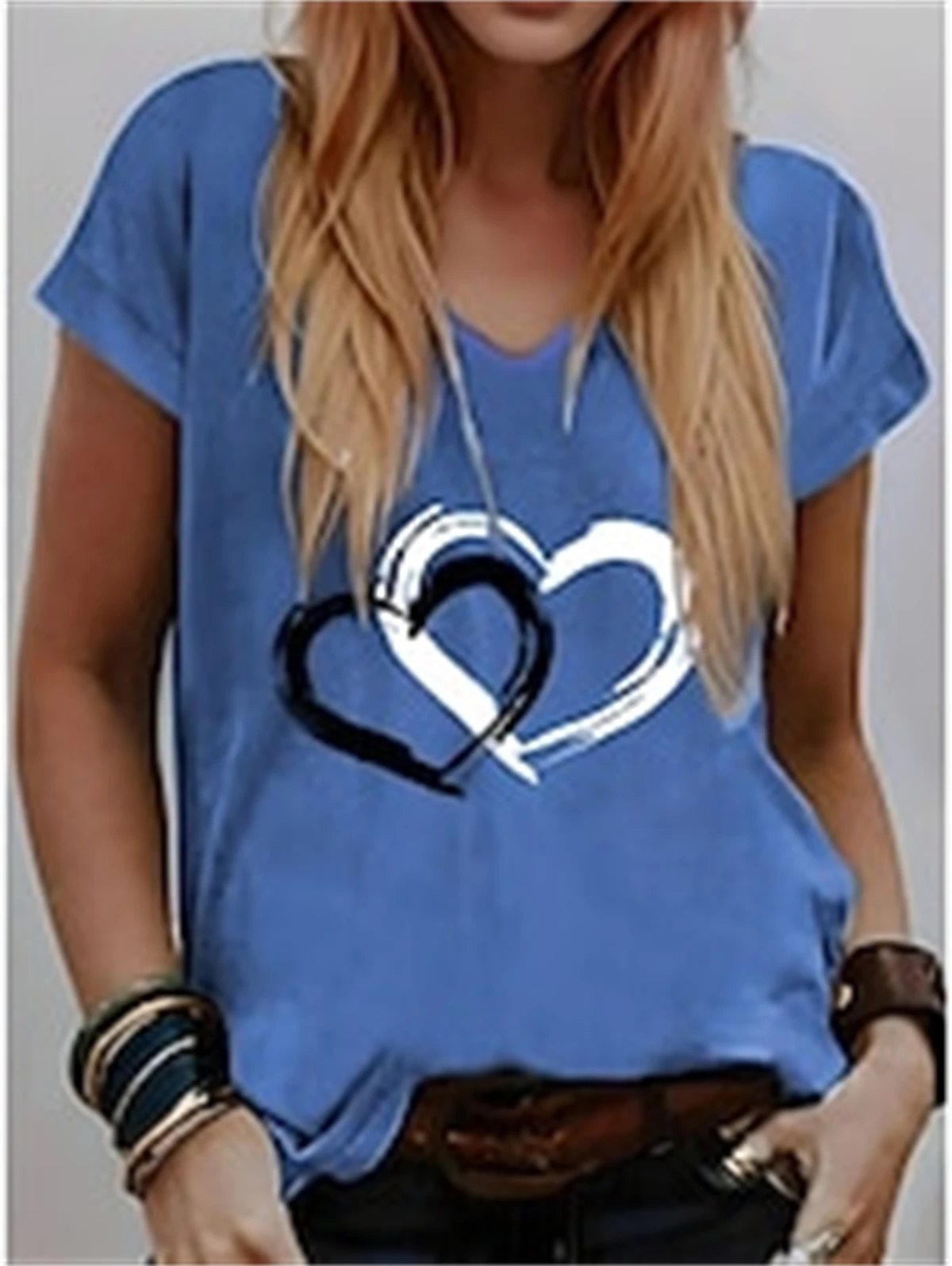 

Women's T-shirt summer casual outdoor V-neck blouse short-sleeved Printed pattern versatile Large size loose comfortable short