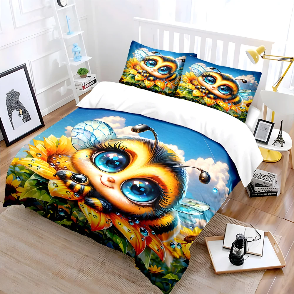 Bee on sunflower collecting nectar Print Soft Comfortable Duvet Cover Bedding Set Included 1*Duvet Cover  2*Pillowcases