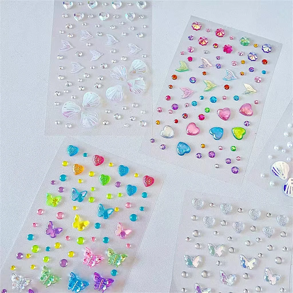 5 Pieces of Aurora Diamond 3D Stickers, Butterfly, Heart, Shell, and Star Combination, Gradient Colorful Handmade Diy, Suitable for Face Stickers and Decoration