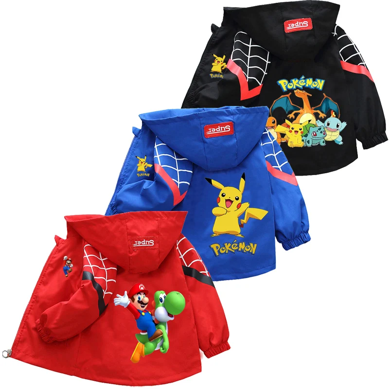 

Spring Baby Boys Girls Coats Cartoon Super Mario Zipper Hooded Jacket for Kids Sweatshirt Boys Pokemon Outerwear 1-10 Years